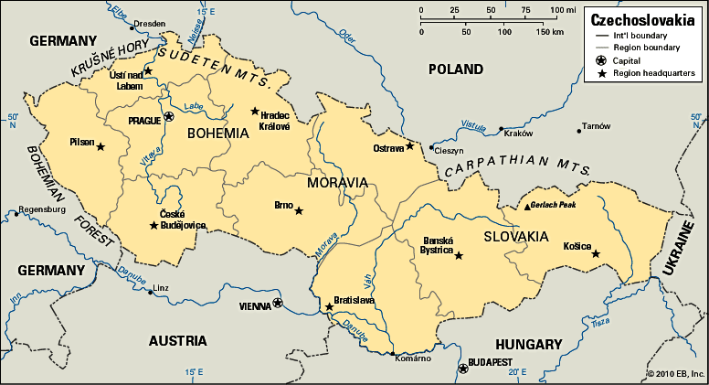 carte de la tchécoslovaquie
